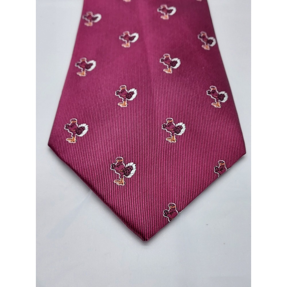 Rivetz of Boston Mens Silk Tie Burgundy Turkey Thanksgiving Holiday Hand Made‎